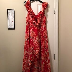 Red flowery sexy chic dress